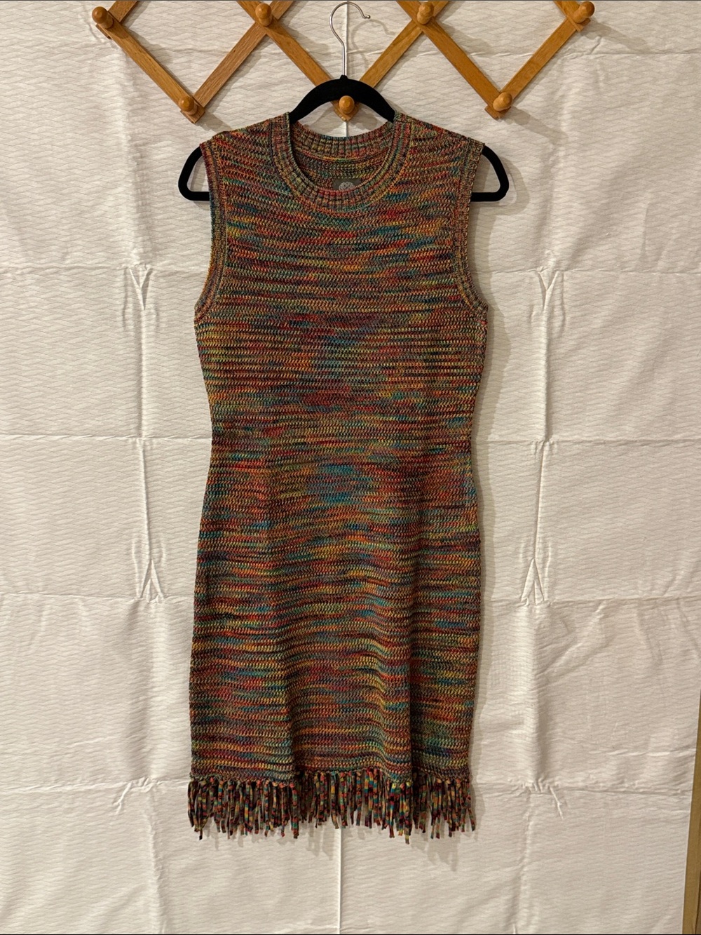 Vince Camuto Multicolor Knit Fringe Sleeveless Dress